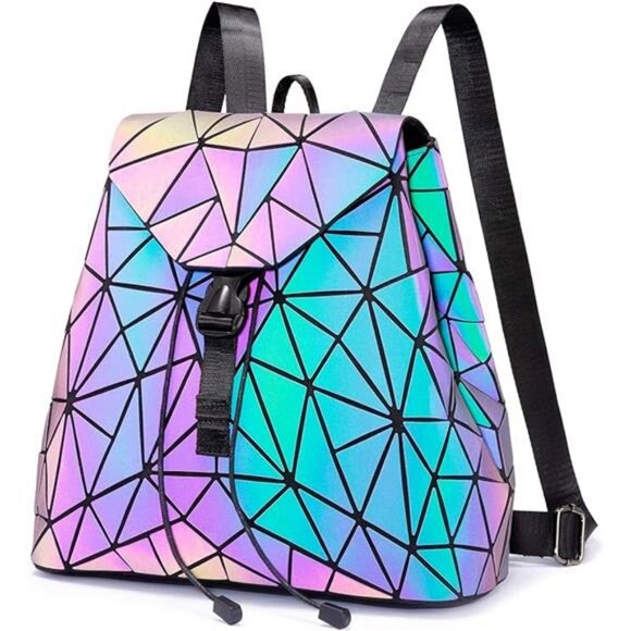 Geometric Luminous Handbag Holographic Reflective Bag Backpack - Picture 7 of 7